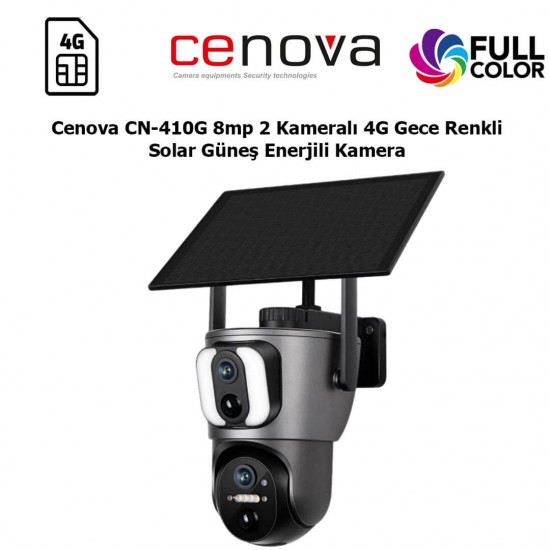 Cenova CN-410G 8MP çift kameralı 4G solar güvenlik kamerası